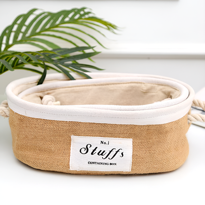 Jute Fabric Organizer Boxes with Rope Handles – For Home, Closet and Living Room