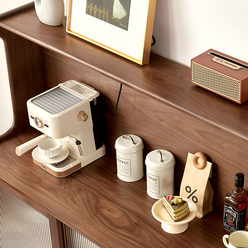 Modern North American Black Walnut Storage Cabinet - Solid Wood Sideboard with Sliding Glass Doors
