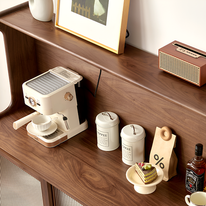 Modern North American Black Walnut Storage Cabinet - Solid Wood Sideboard with Sliding Glass Doors