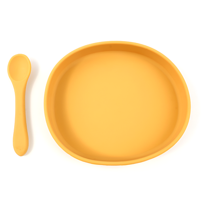 Silicone Baby Feeding Plate and Spoon Set – Oval Non-Slip Dish for Toddlers - Available in 9 Colors