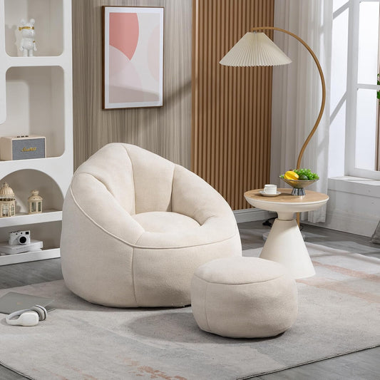 Modern Bean Bag Chair with Footrest – Comfy High-Density Foam Lounge Chair for Bedroom & Living Room