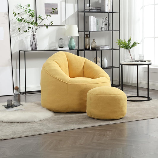 Modern Bean Bag Chair with Footrest – Comfy High-Density Foam Lounge Chair for Bedroom & Living Room