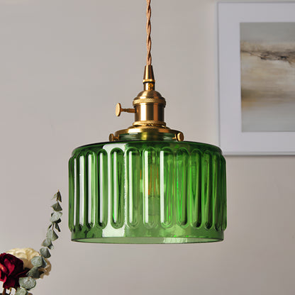 Vintage Brass Glass Pendant Light with Edison LED Bulb – Retro Japanese Style Chandelier for Dining Room, Bedroom, Bar, Entryway