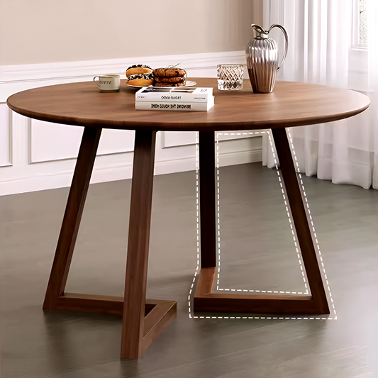 Solid Wood Round Dining Table – Walnut Finish, Modern Japanese Nordic Style