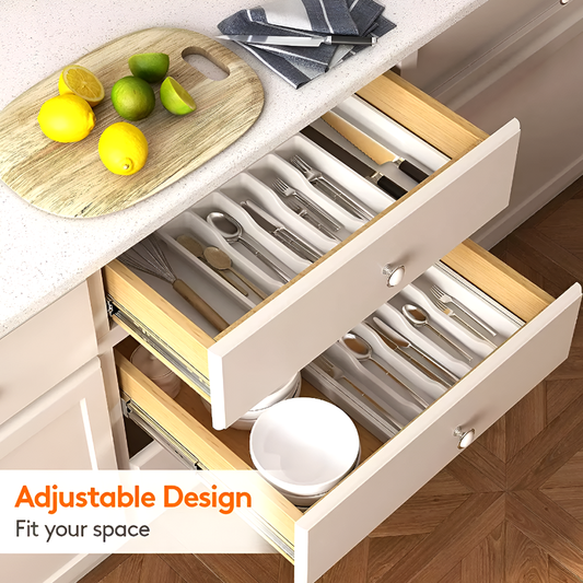 Adjustable Silverware Storage Box – Expandable 8-Compartment Drawer Organizer