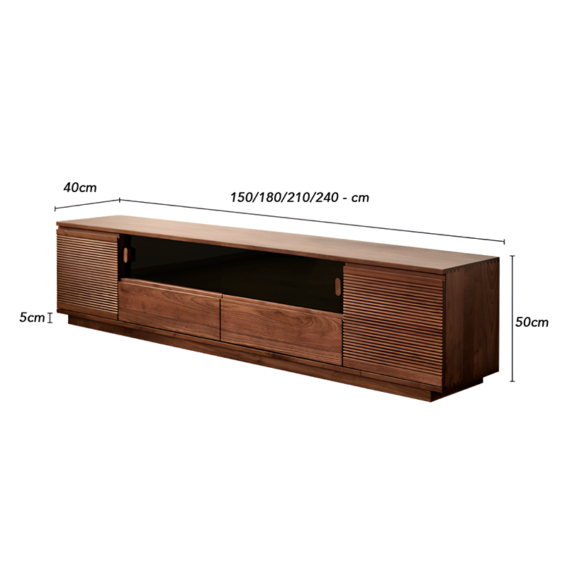 Solid Wood Black Walnut TV Unit – Modern Low Media Console with Storage