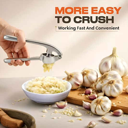 Premium Garlic Press Set – Zinc Alloy Stainless Steel Crusher with Peeler and Cleaning Brush