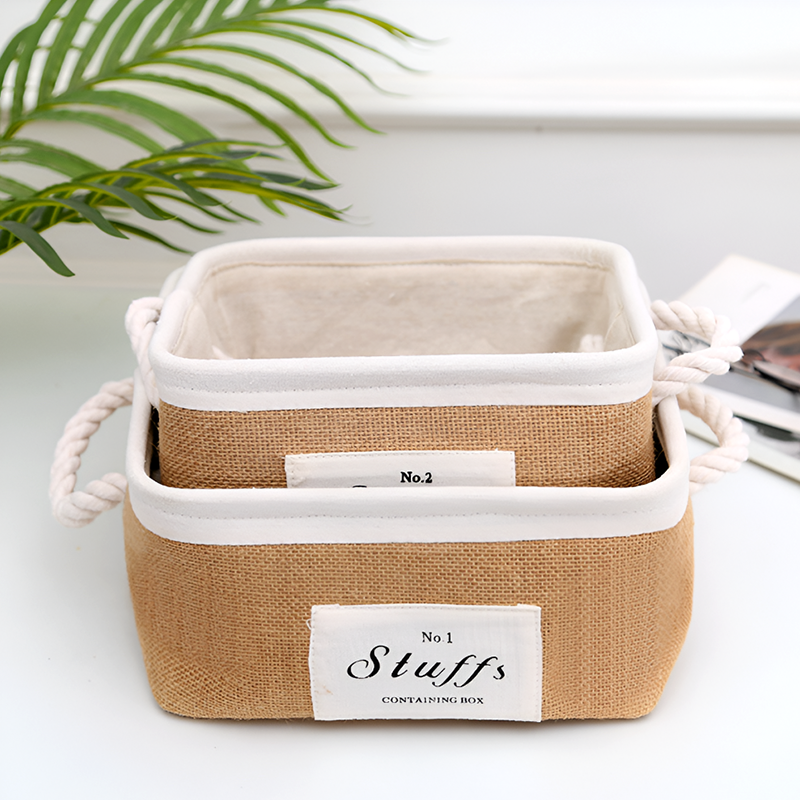 Jute Fabric Organizer Boxes with Rope Handles – For Home, Closet and Living Room