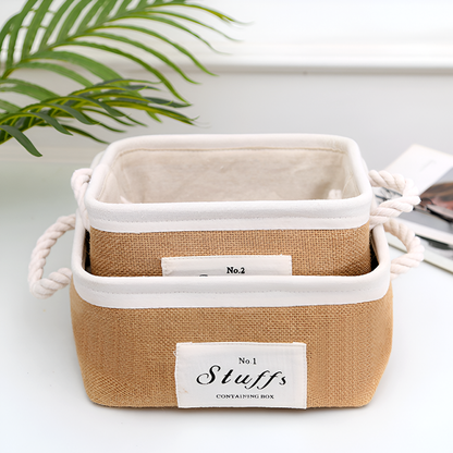 Jute Fabric Organizer Boxes with Rope Handles – For Home, Closet and Living Room