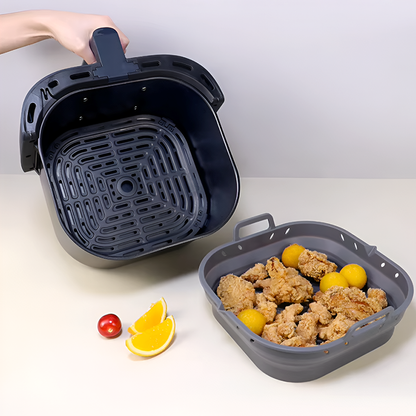 Silicon Air Fryer Baking Tray with Partition - Heat-Resistant, Foldable and Reusable Cooking Basket