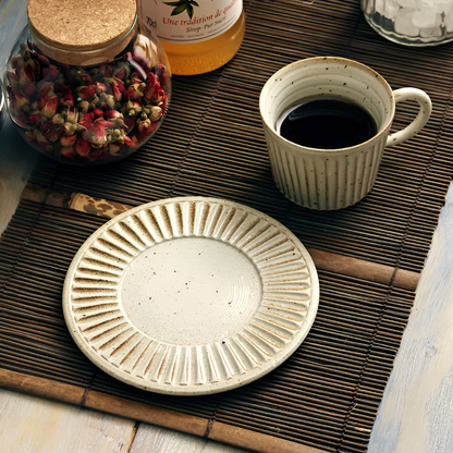 Pottery Coffee Cup with Saucer – Minimalist Ceramic Tea Mug Set for Home & Café