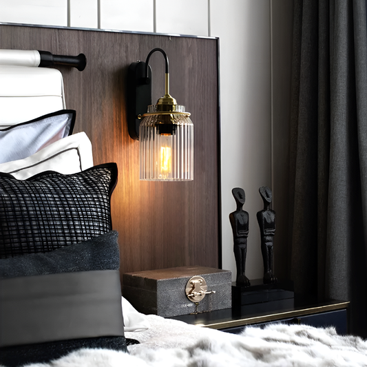 Modern Gold Crystal Wall Lamp – Funnel Glass Sconce for Bedroom, Living Room, Corridor and Bedside Lighting (with 5W Warm LED Bulb)