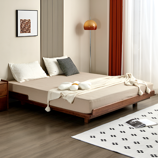 North American Black Walnut Tatami-Style Bed Frame - Solid Wood, Low-Profile, Single / Queen / King