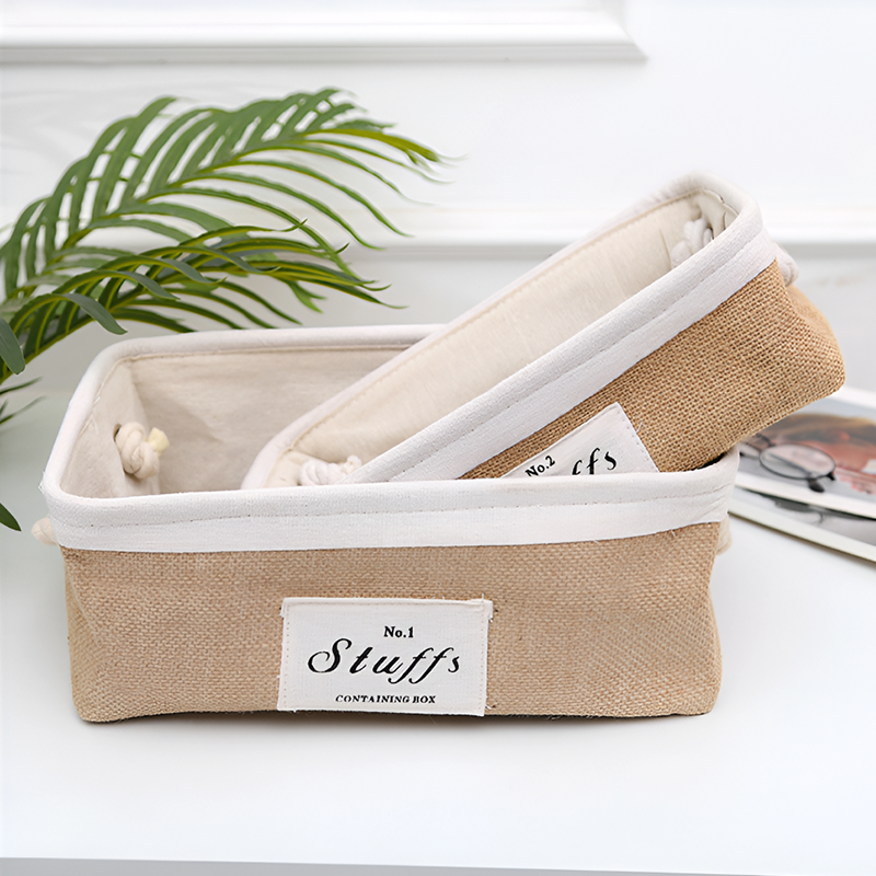 Jute Fabric Organizer Boxes with Rope Handles – For Home, Closet and Living Room