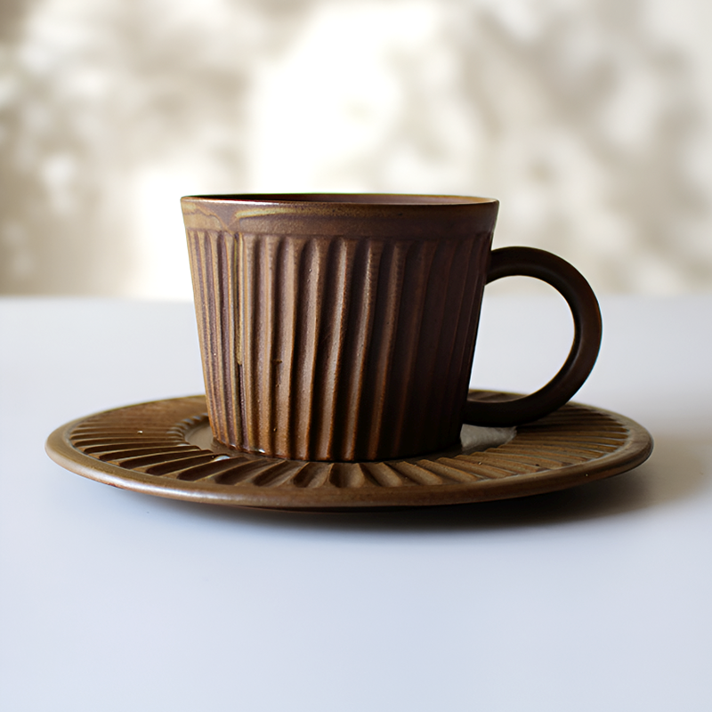 Pottery Coffee Cup with Saucer – Minimalist Ceramic Tea Mug Set for Home & Café