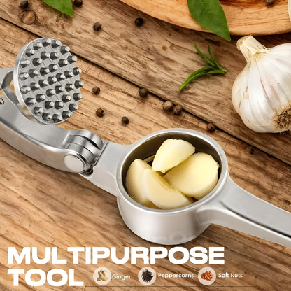 Premium Garlic Press Set – Zinc Alloy Stainless Steel Crusher with Peeler and Cleaning Brush