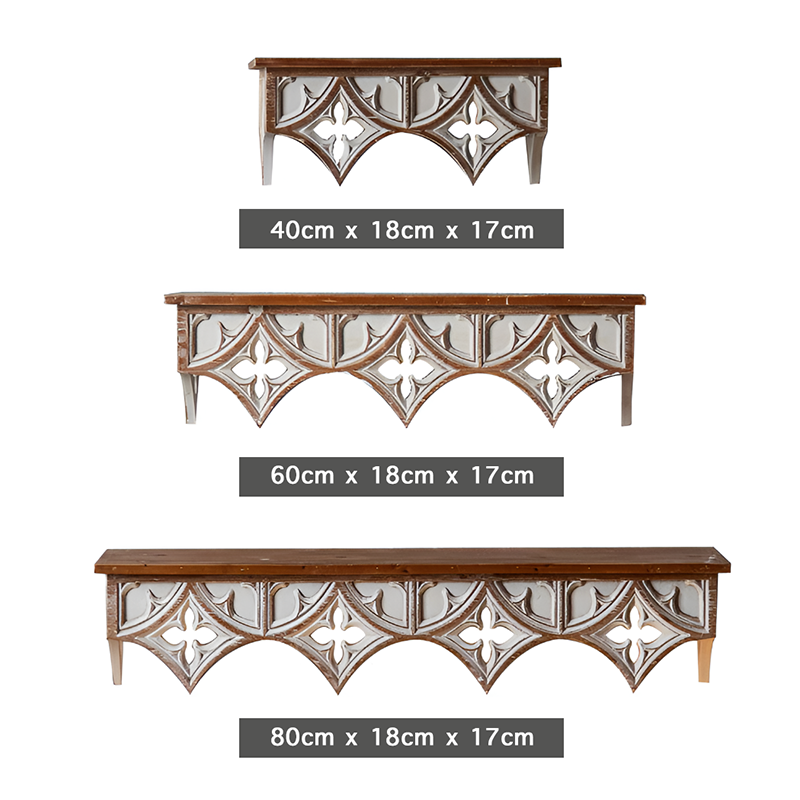 Handcrafted Rustic Wooden Wall Shelf – Vintage Carved Wall Décor for Living Room, Kitchen, or Café