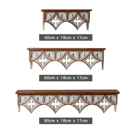Handcrafted Rustic Wooden Wall Shelf – Vintage Carved Wall Décor for Living Room, Kitchen, or Café