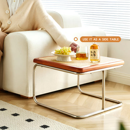 Nordic Nested Coffee Table Set – Solid Wood, Glass and Rattan with Stainless Steel Frame, Modern Antique Style