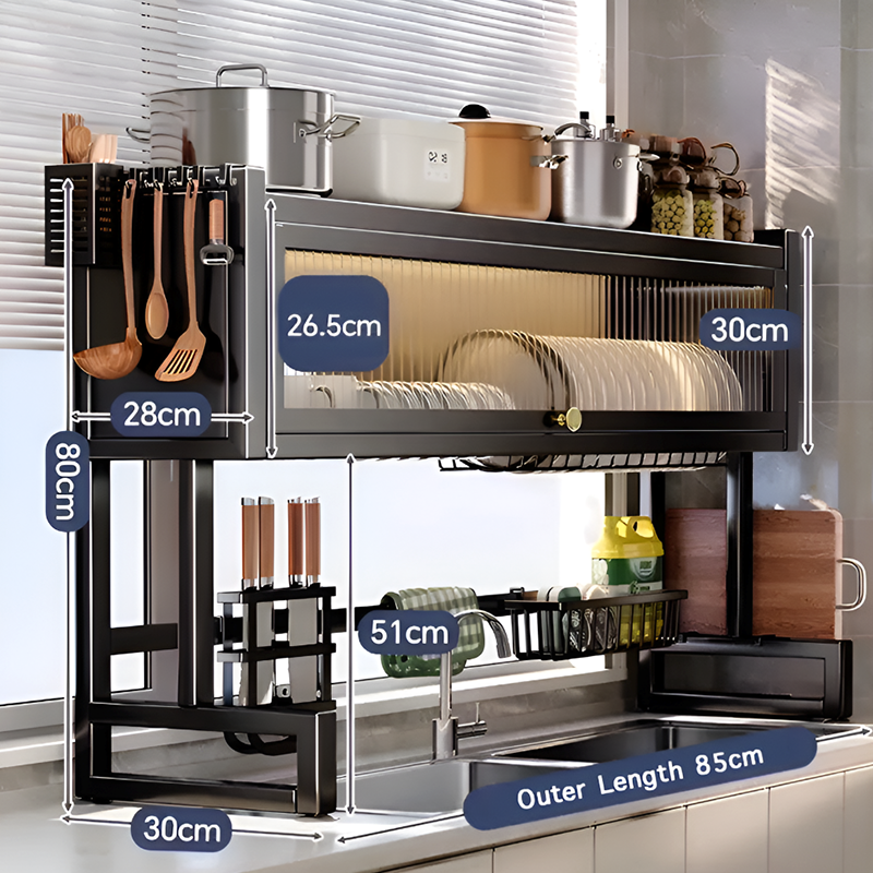 Over the Sink Dish Drying Rack with Dustproof Cover – Multifunctional Kitchen Storage Organizer