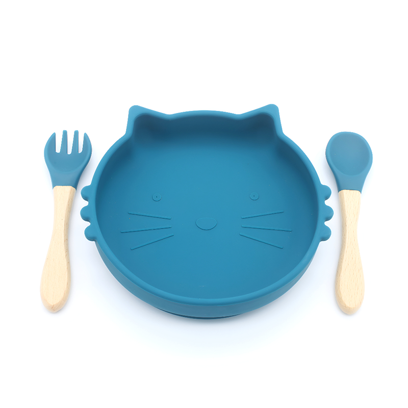 Cute Cat Silicone Baby Plate Set with Spoon and Fork