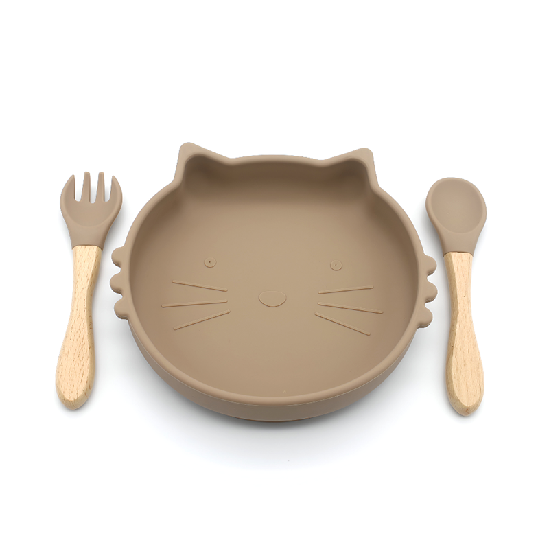 Cute Cat Silicone Baby Plate Set with Spoon and Fork