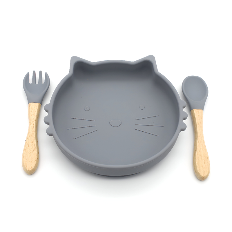 Cute Cat Silicone Baby Plate Set with Spoon and Fork