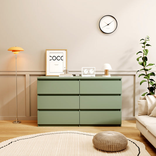 Modern 6-Drawer Dresser Cabinet – Minimalist Storage Solution in Olive Green or Grey