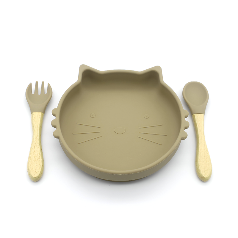 Cute Cat Silicone Baby Plate Set with Spoon and Fork