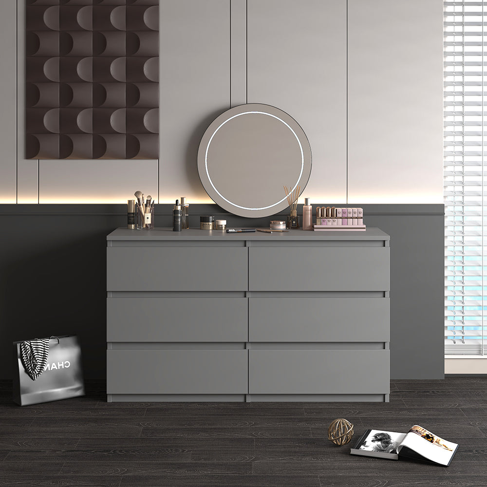 Modern 6-Drawer Dresser Cabinet – Minimalist Storage Solution in Olive Green or Grey