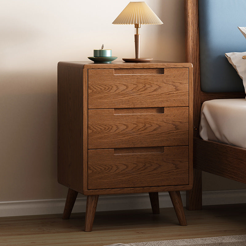 Full Solid Wood Three-pumping Bedside Table Modern Simple Oak Log Storage Cabinet Nordic Bedroom Storage Cabinet Bucket Cabinet
