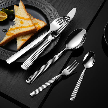 Roman Column Stainless Steel Knife And Fork Spoon Amazon Golden Tableware Knife And Fork Spoon Five-piece Set Light Luxury Western Steak Knife And Fork