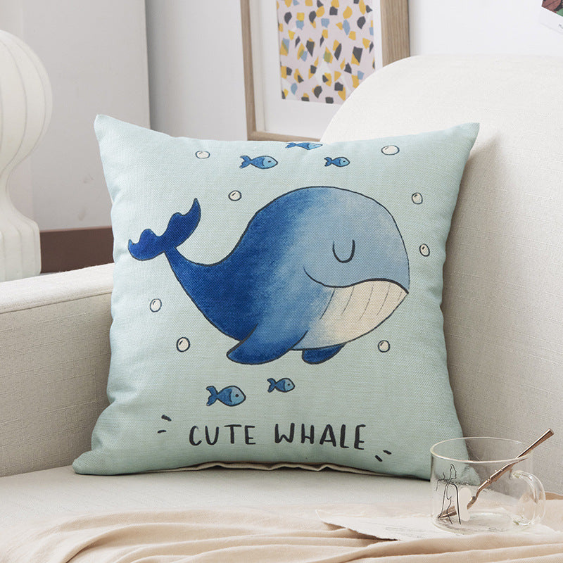 Modern Simple Linen Pillow Set Cartoon Printing Home Sofa Cushion Car Office Cushion Pillow