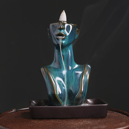 Cross-border Ceramic European And American Beauty Statue Backflow Incense Burner Creative Beauty Sandalwood Smoke Backflow Incense Burner Home Decoration