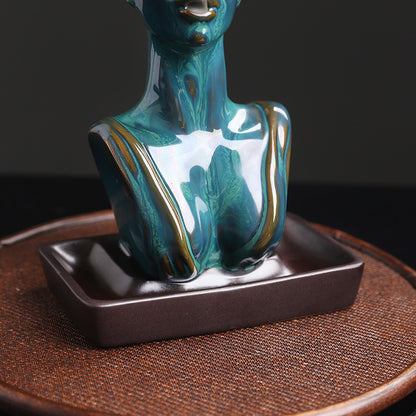 Cross-border Ceramic European And American Beauty Statue Backflow Incense Burner Creative Beauty Sandalwood Smoke Backflow Incense Burner Home Decoration