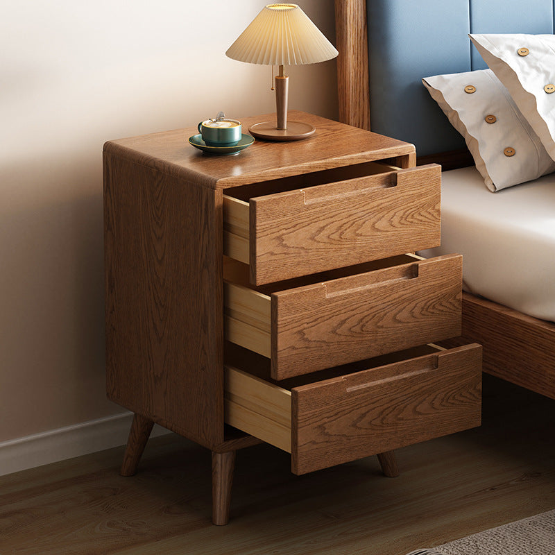 Full Solid Wood Three-pumping Bedside Table Modern Simple Oak Log Storage Cabinet Nordic Bedroom Storage Cabinet Bucket Cabinet