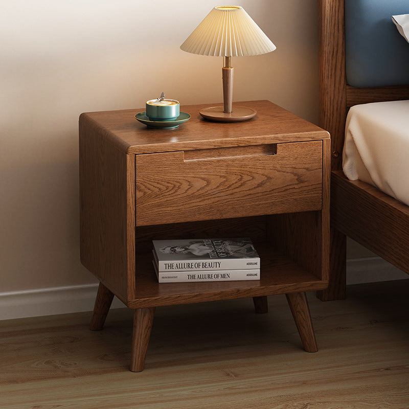 Full Solid Wood Three-pumping Bedside Table Modern Simple Oak Log Storage Cabinet Nordic Bedroom Storage Cabinet Bucket Cabinet