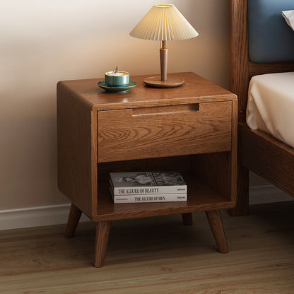 Full Solid Wood Three-pumping Bedside Table Modern Simple Oak Log Storage Cabinet Nordic Bedroom Storage Cabinet Bucket Cabinet