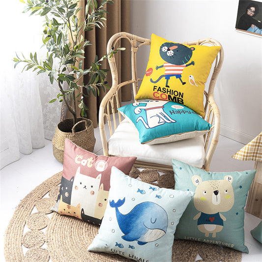 Modern Simple Linen Pillow Set Cartoon Printing Home Sofa Cushion Car Office Cushion Pillow