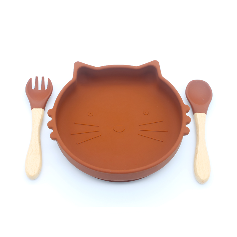 Cute Cat Silicone Baby Plate Set with Spoon and Fork