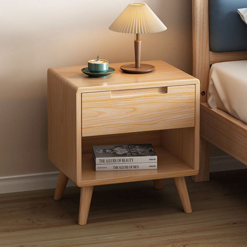 Solid Wood Bedside Table – 1/2/3 Drawer Nightstand in Walnut, Log Wood, or White | Modern Nordic Bedroom Storage Cabinet