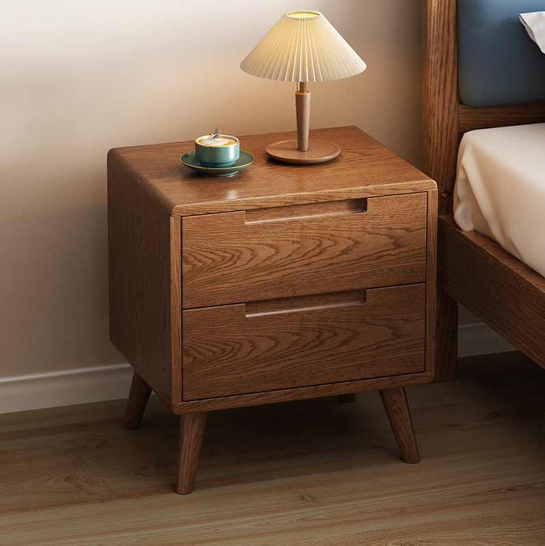 Solid Wood Bedside Table – 1/2/3 Drawer Nightstand in Walnut, Log Wood, or White | Modern Nordic Bedroom Storage Cabinet
