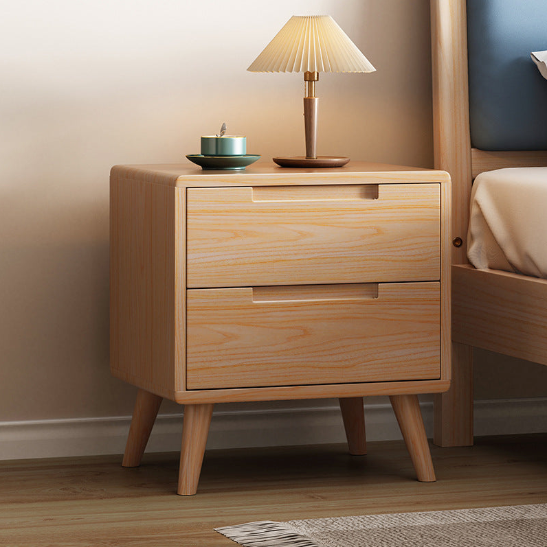 Solid Wood Bedside Table – 1/2/3 Drawer Nightstand in Walnut, Log Wood, or White | Modern Nordic Bedroom Storage Cabinet