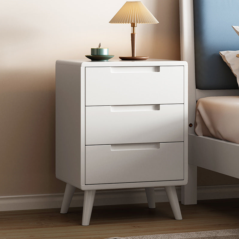 Solid Wood Bedside Table – 1/2/3 Drawer Nightstand in Walnut, Log Wood, or White | Modern Nordic Bedroom Storage Cabinet