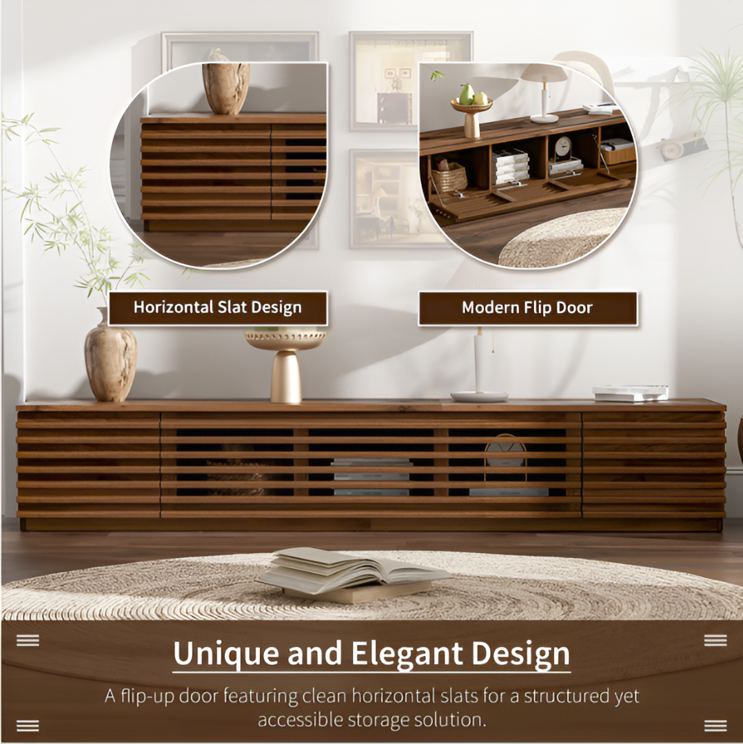 Modern 70-Inch Walnut TV Stand with Hidden Storage & Cable Management