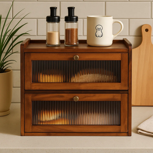 Wooden Bread Storage Box – Double-Layer Organizer for Kitchen