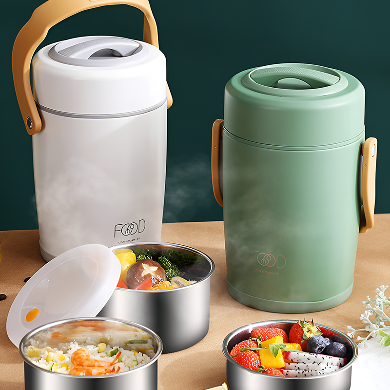 304 Portable Stainless Steel Thermal Lunch Box – 1.6L & 2L Insulated Food Container with Leakproof Inner Bowls, Long Heat Retention for Soup, Rice & Meals