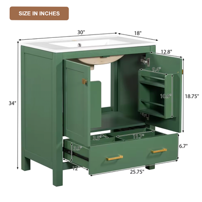 Modern Bathroom Vanity with Sink – Solid Wood Cabinet with Drawer & Soft-Close Doors, Undermount Combo Sink & Ample Storage