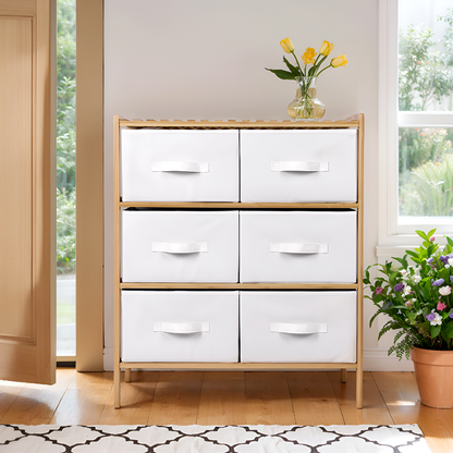 Bamboo Wood Fabric Drawer Storage Cabinet – 6/3 Drawer Organizer for Bedroom, Kids Room & Closet