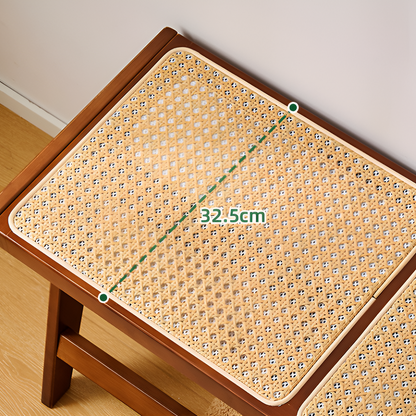 Rattan Bench – Vintage Double Stool for Living Room, Dining, or Bed End Seating